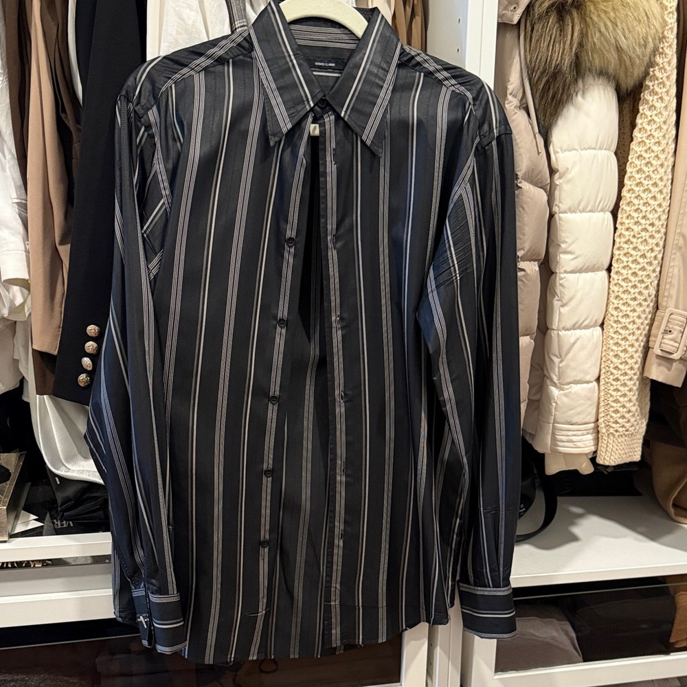 Vintage Versace Men's striped  Striped Shirt